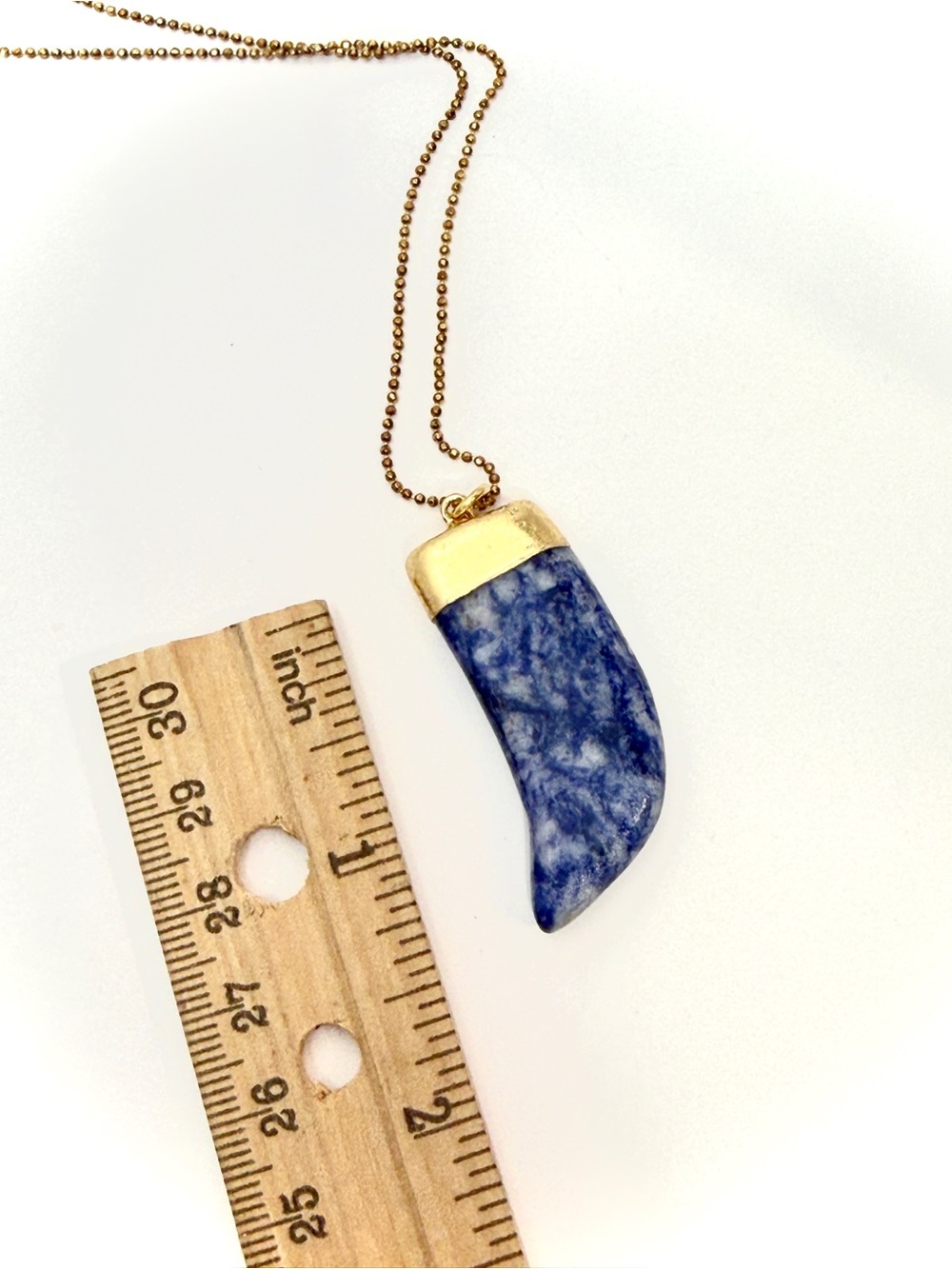 Janna Conner Blue Sodalite Horn Pendant on Delicate Gold Ball Bead Chain NWT - Picture 5 of 8